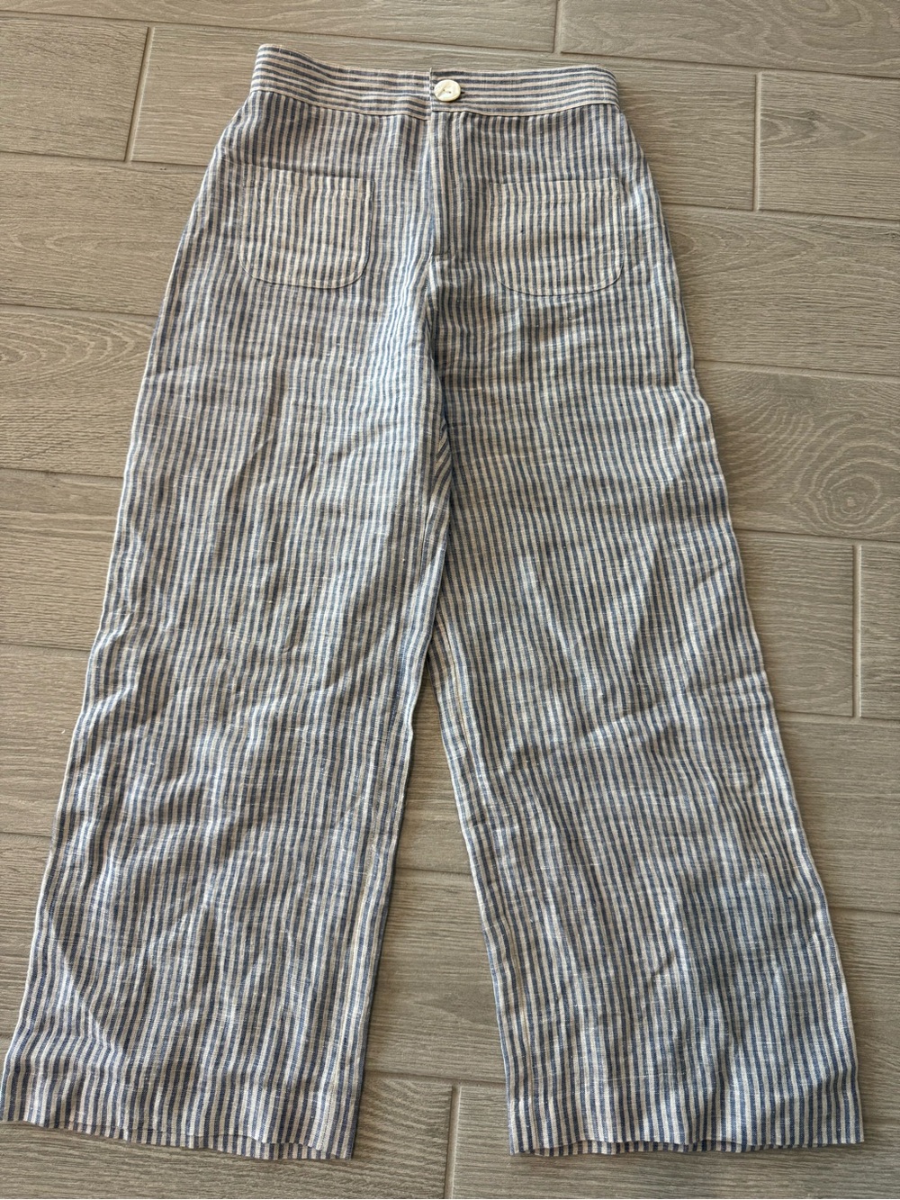 DE CASTRO 100% Linen Wide Leg Blue and White Striped Pants Size Medium VGUC